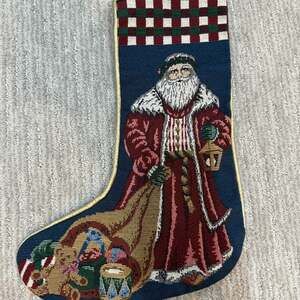 Vintage Needlepoint Christmas Stocking Santa Father Christmas